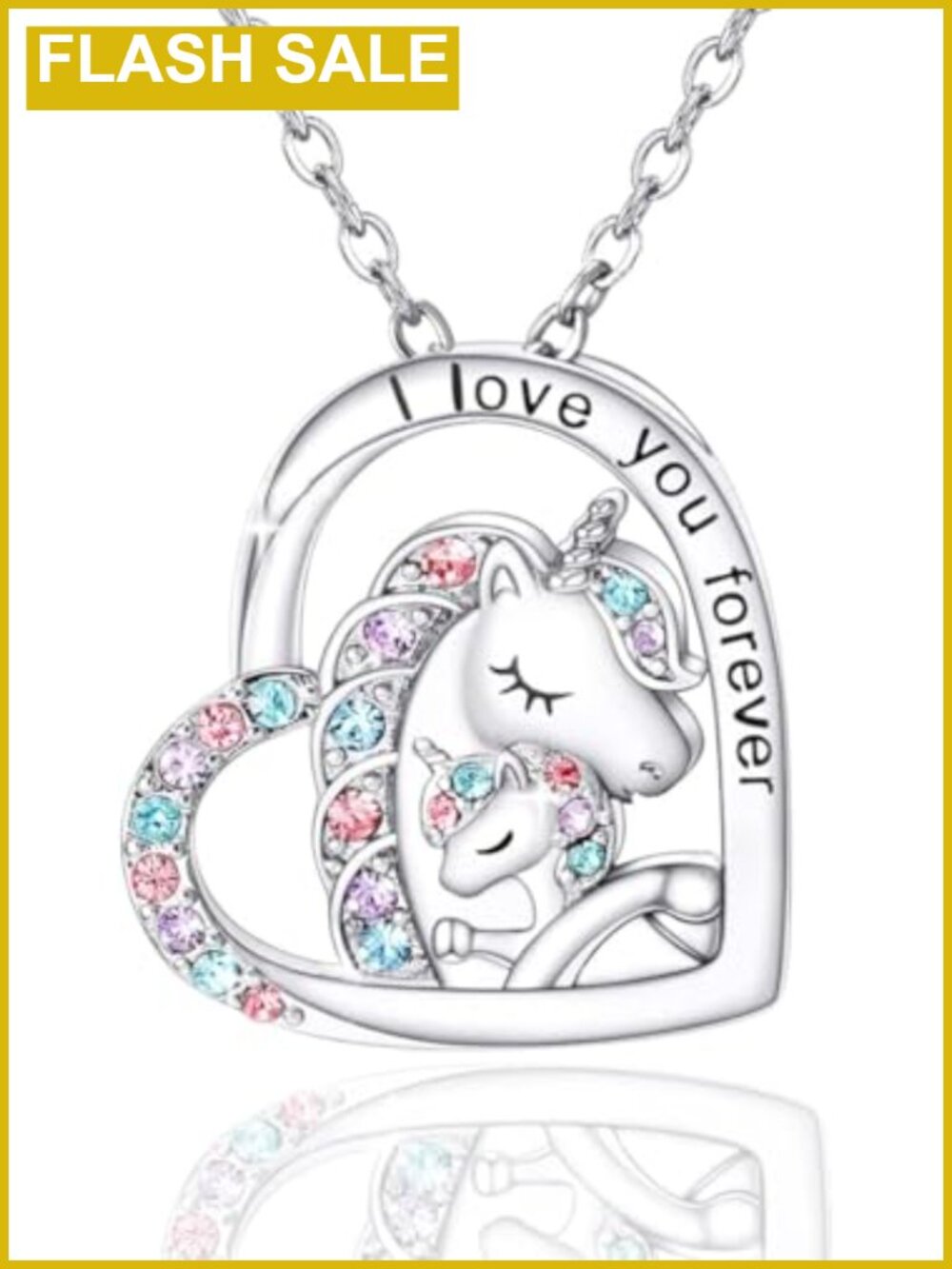 Silver-Plated Heart Unicorn Necklace for Girls Cubic Zirconia Pendant